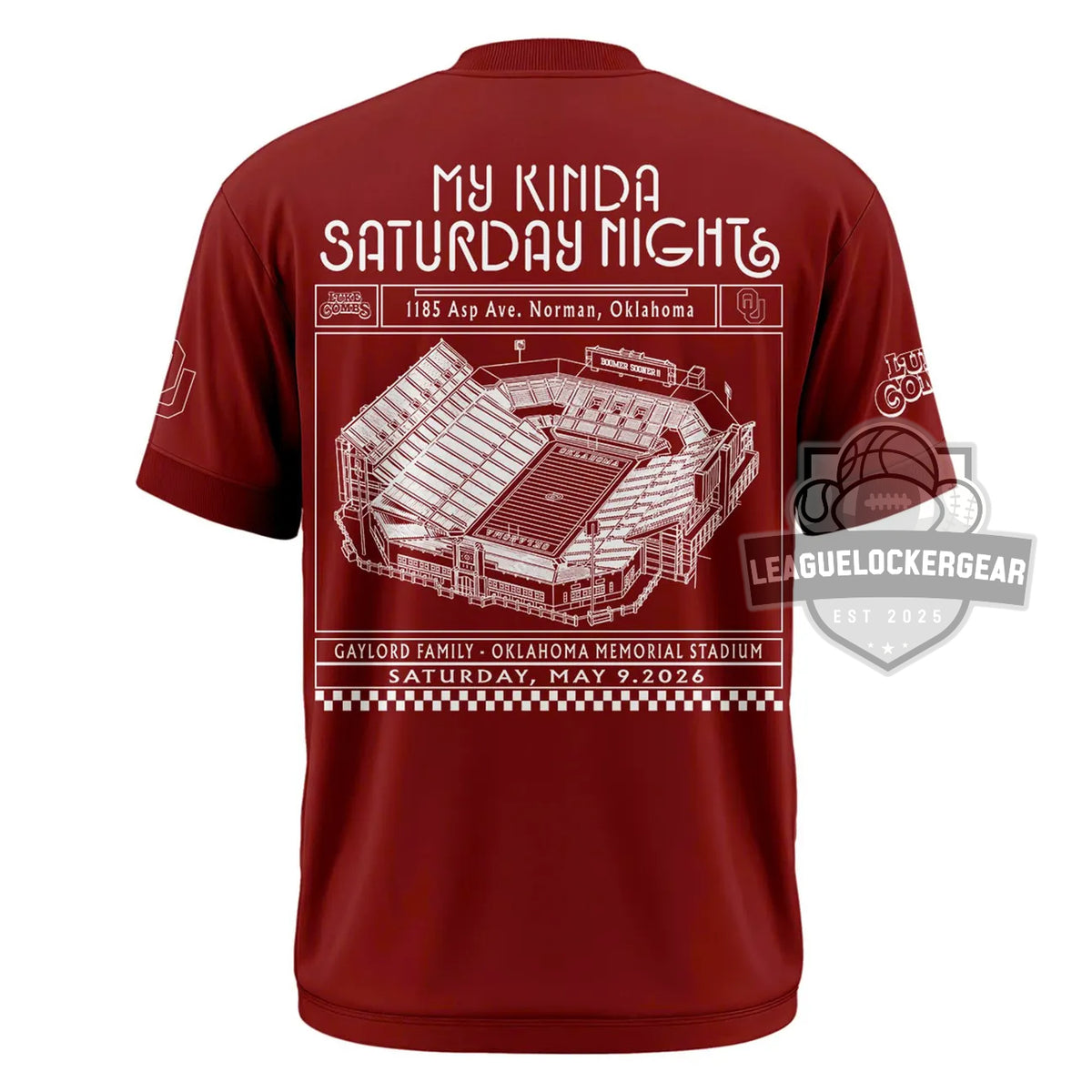 Luke Combs My Kinda Saturday Night Tour 2026 Oklahoma Memorial Stadium T-Shirt - LeagueLockerGear