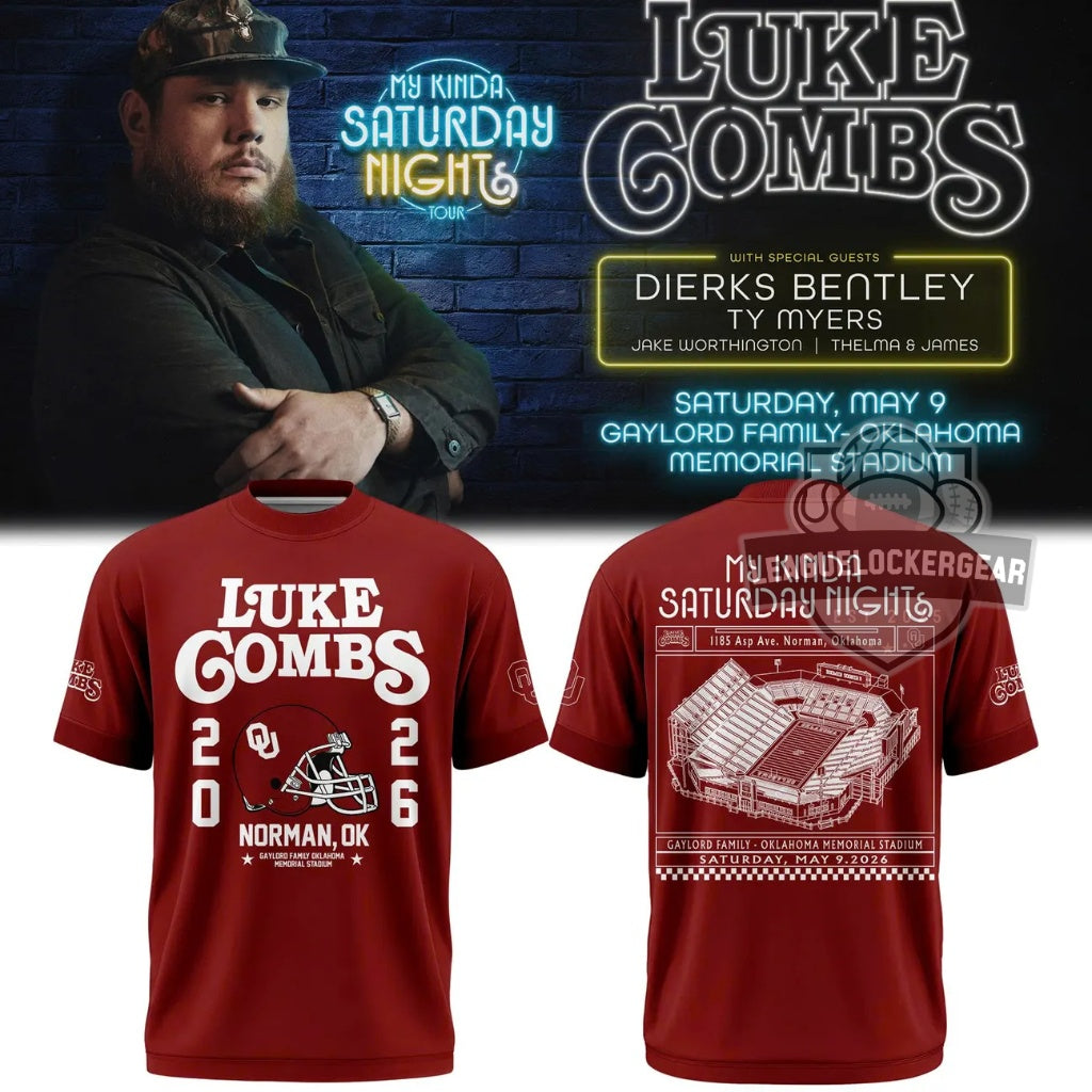 Luke Combs My Kinda Saturday Night Tour 2026 Oklahoma Memorial Stadium T-Shirt - LeagueLockerGear