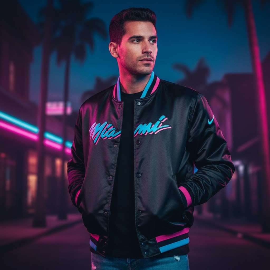 Miami Heat 2025/26 City Edition Remix Courtside Bomber Jacket – Full-Snap - LeagueLockerGear