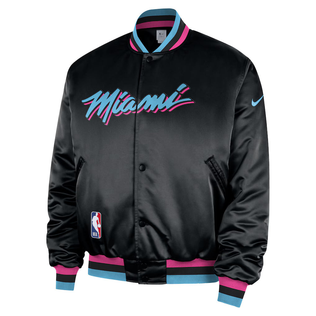 Miami Heat 2025/26 City Edition Remix Courtside Bomber Jacket – Full-Snap - LeagueLockerGear