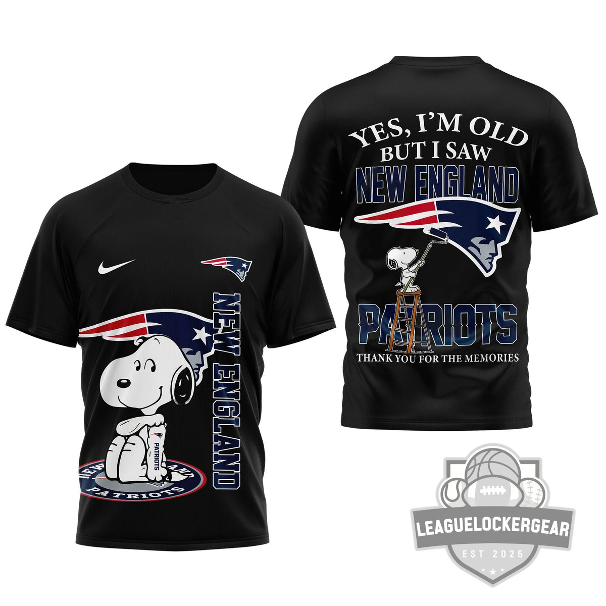 New England Patriots Snoopy Yes I'm Old But I Saw Patriots Greatness T-Shirt - LeagueLockerGear