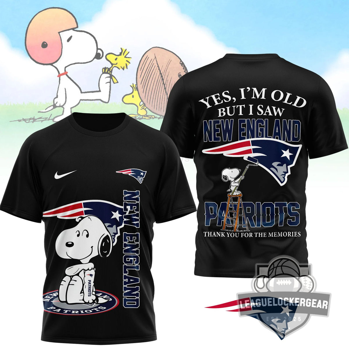 New England Patriots Snoopy Yes I'm Old But I Saw Patriots Greatness T-Shirt - LeagueLockerGear