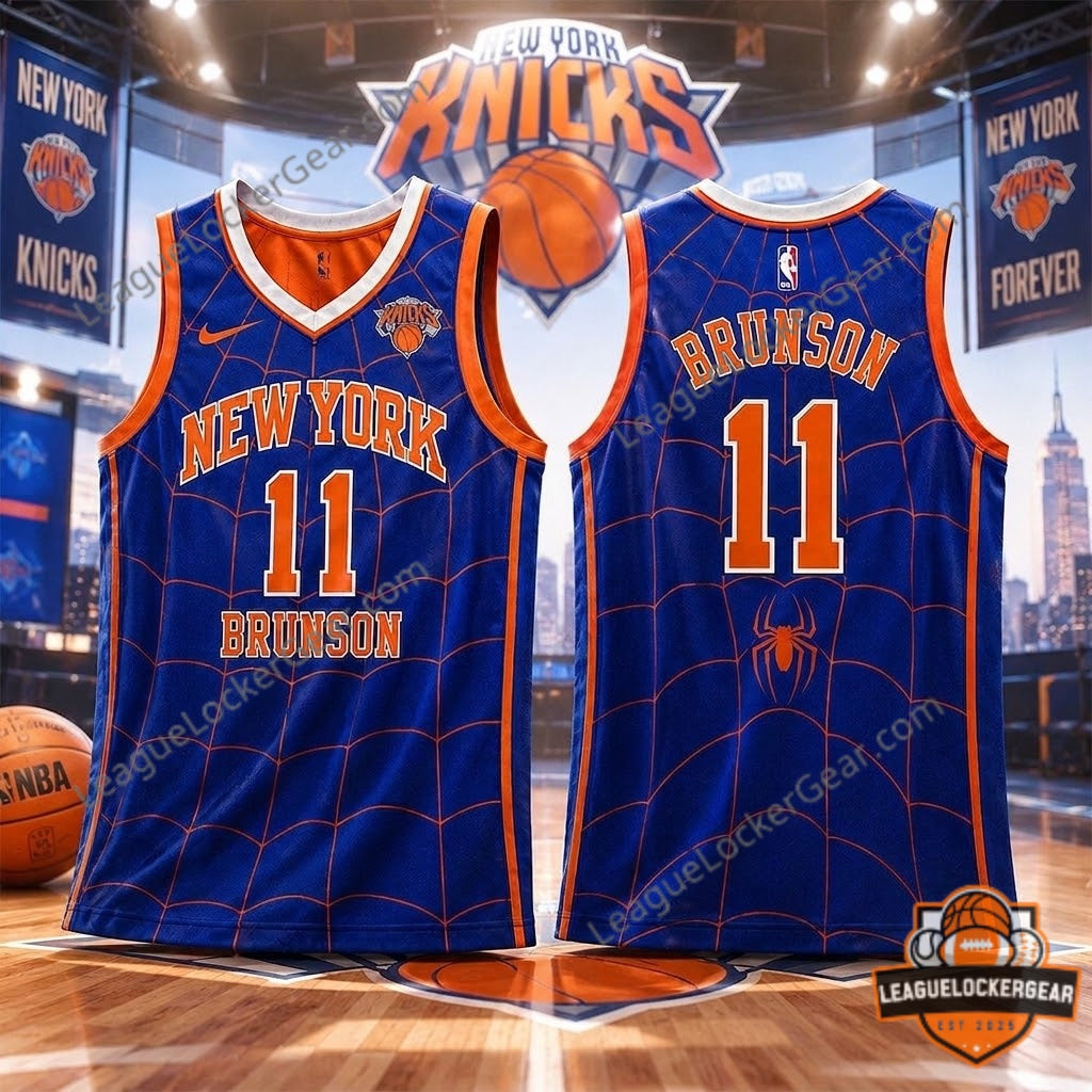 New York Knicks Jalen Brunson Spider-Man Basketball Jersey - LeagueLockerGear
