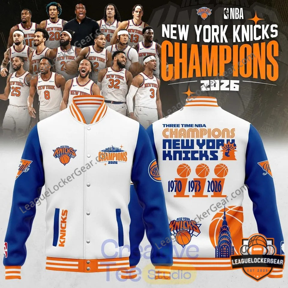 New York Knicks Three Time NBA Champions Varsity Jacket - LeagueLockerGear