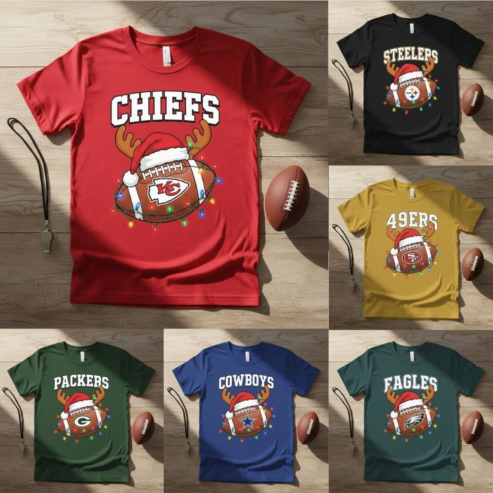 NFL Christmas Team T-Shirt – 2025 Holiday Football Exclusive Lights Tee (Choose Your Team) - LeagueLockerGear