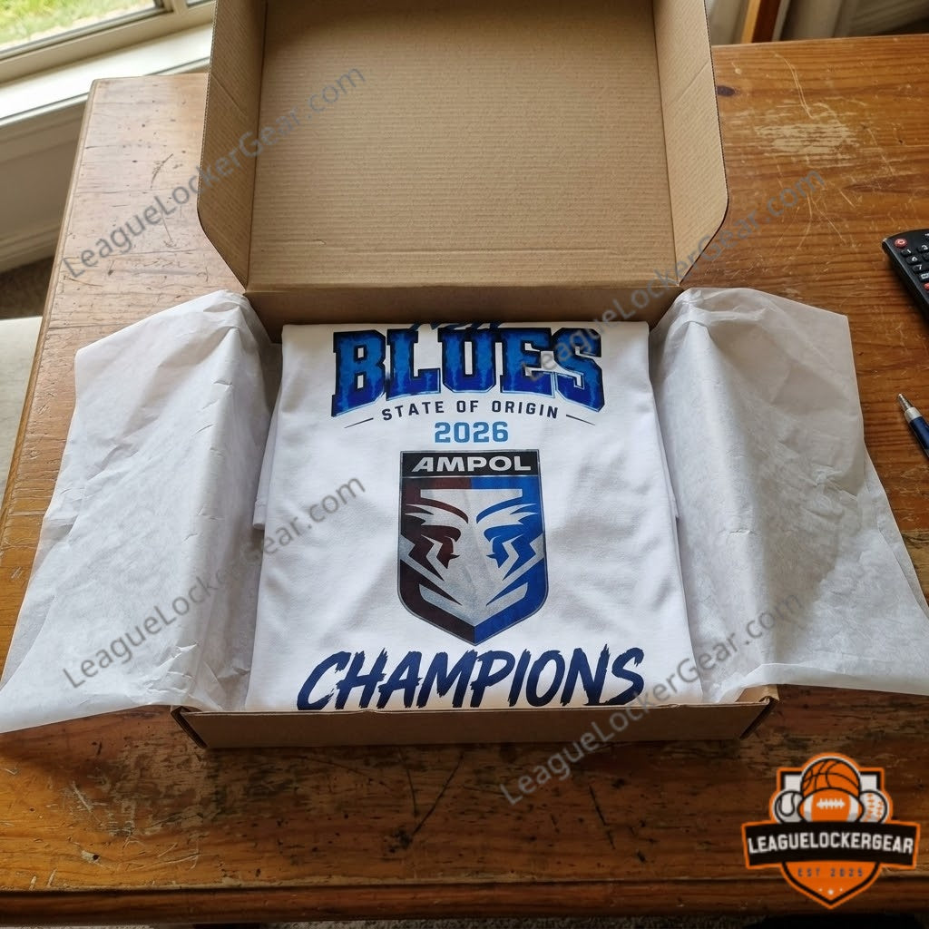 NSW Blues State of Origin 2026 Champions T-Shirt - LeagueLockerGear