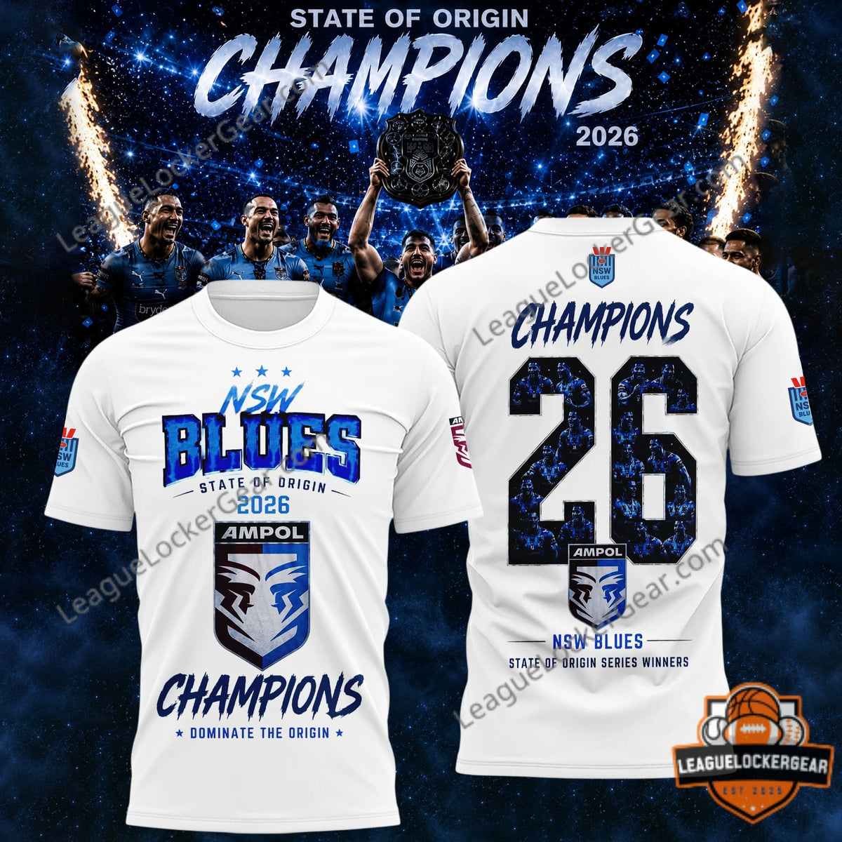 NSW Blues State of Origin 2026 Champions T-Shirt - LeagueLockerGear