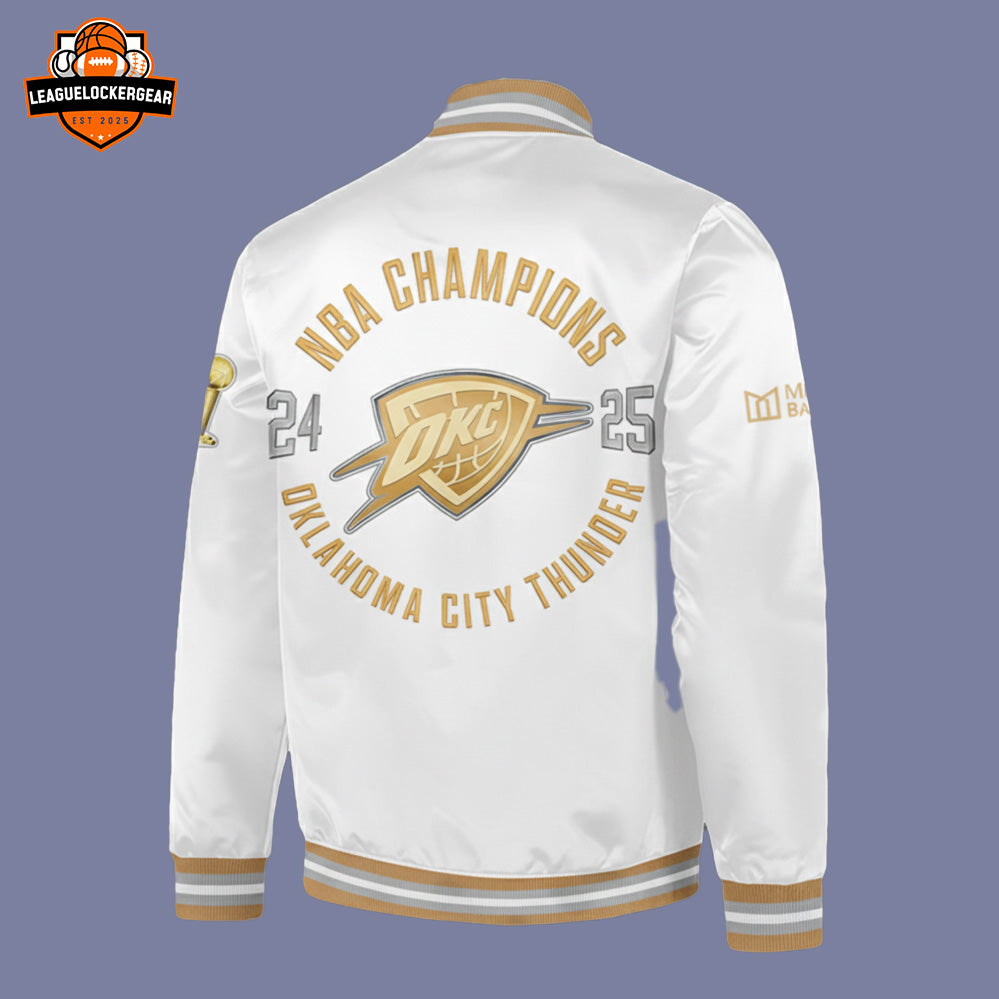 Oklahoma City Thunder 2025 NBA Champions White Bomber Jacket – Official Championship Edition - LeagueLockerGear