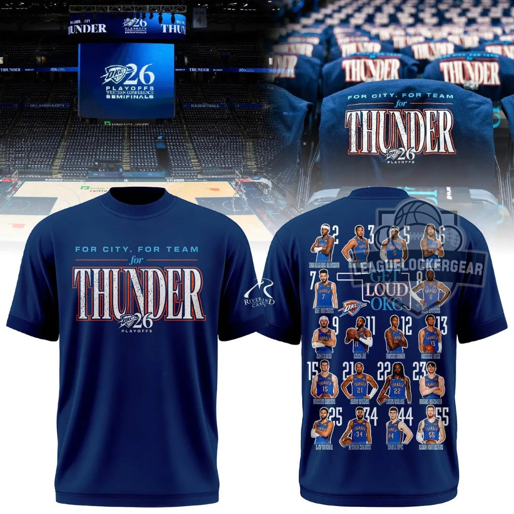 Oklahoma City Thunder 2026 Playoffs Team Roster 3D T-Shirt - LeagueLockerGear