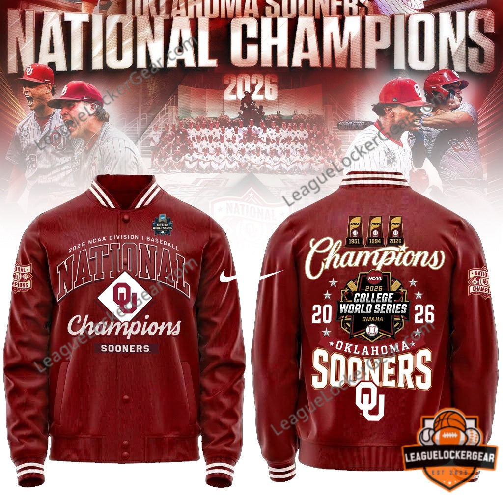 Oklahoma Sooners 2026 NCAA Baseball National Champions Varsity Jacket - LeagueLockerGear