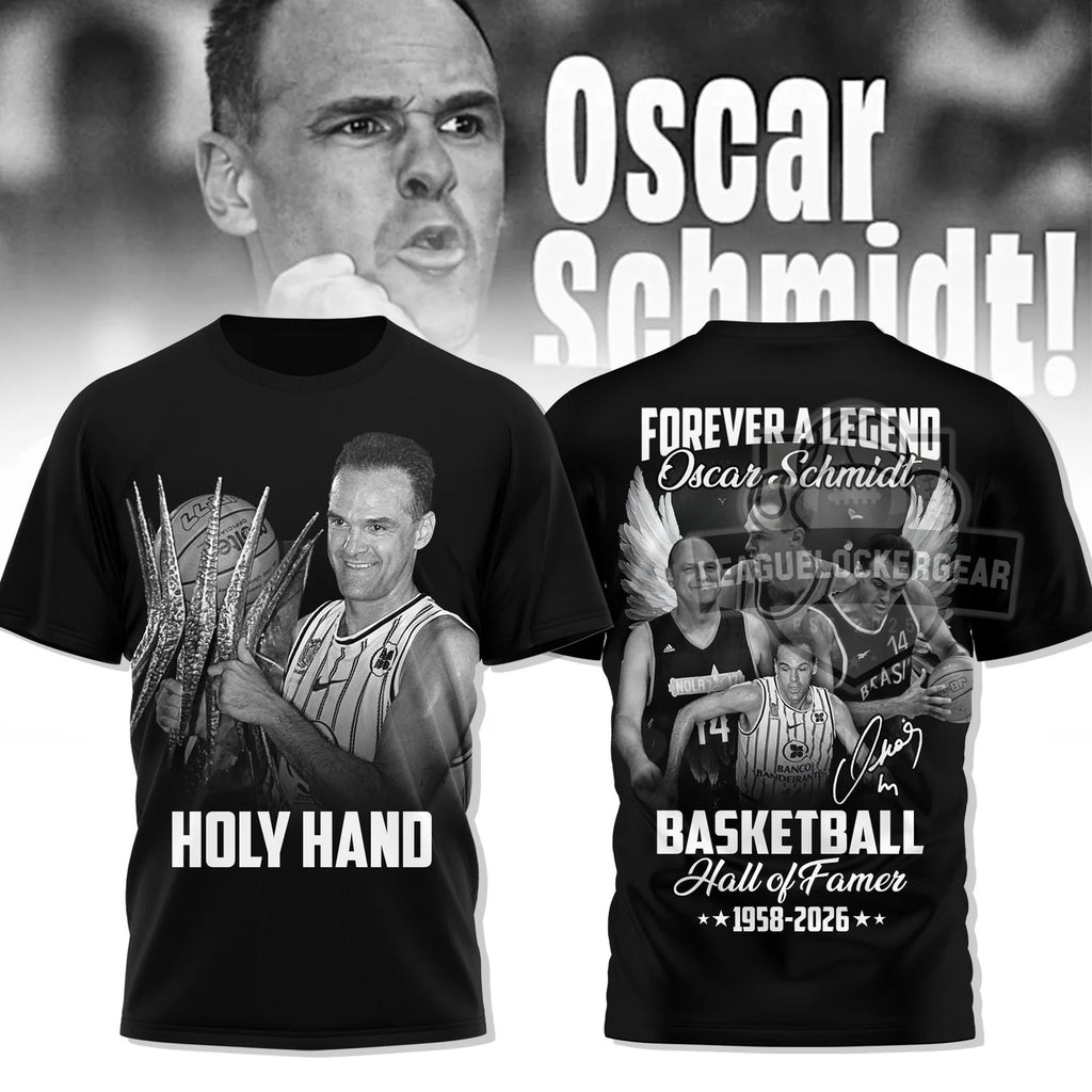 Oscar Schmidt Holy Hand Basketball Hall of Famer 1958-2026 T-Shirt - LeagueLockerGear