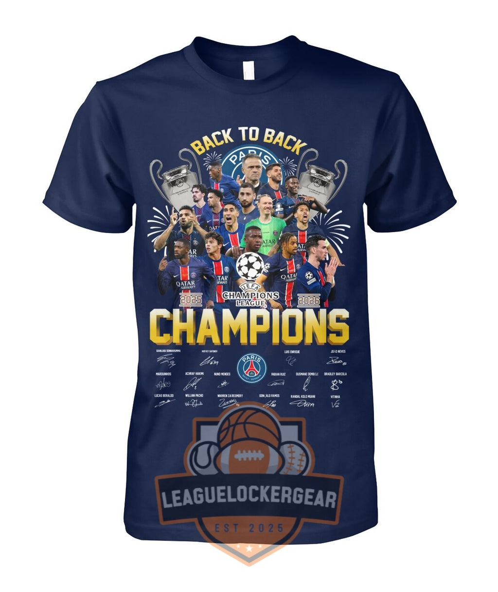 Paris Saint-Germain Back to Back Champions League 2026 T-Shirt - LeagueLockerGear