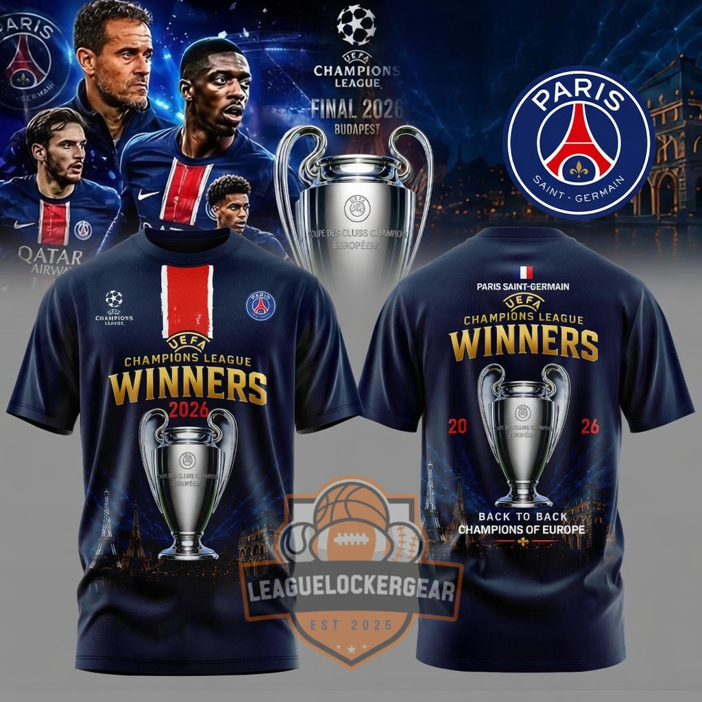 Paris Saint-Germain Champions League Winners 2026 Back to Back Champions Hoodie - LeagueLockerGear