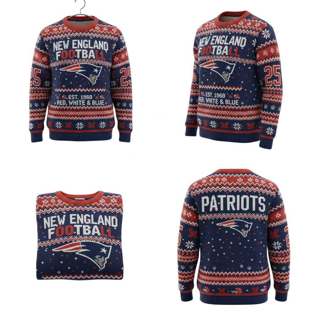 New England Patriots Ugly Christmas Sweater 2025 – NFL Festive Holiday Pullover - LeagueLockerGear