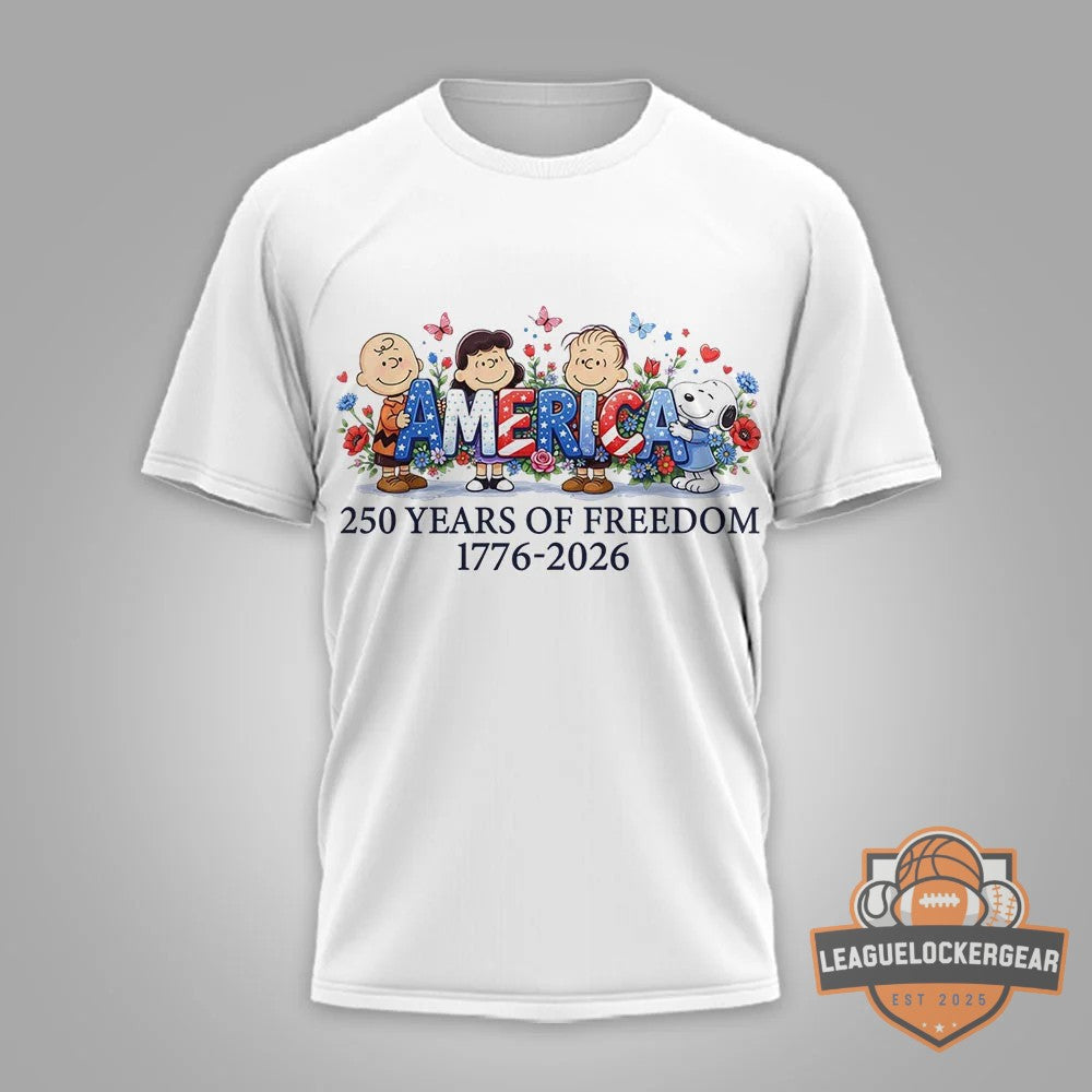 Peanuts Characters 250 Years of Freedom Semiquincentennial 1776-2026 T-Shirt - LeagueLockerGear