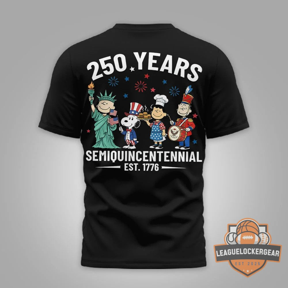 Peanuts Characters 250 Years of Freedom Semiquincentennial 1776-2026 T-Shirt - LeagueLockerGear