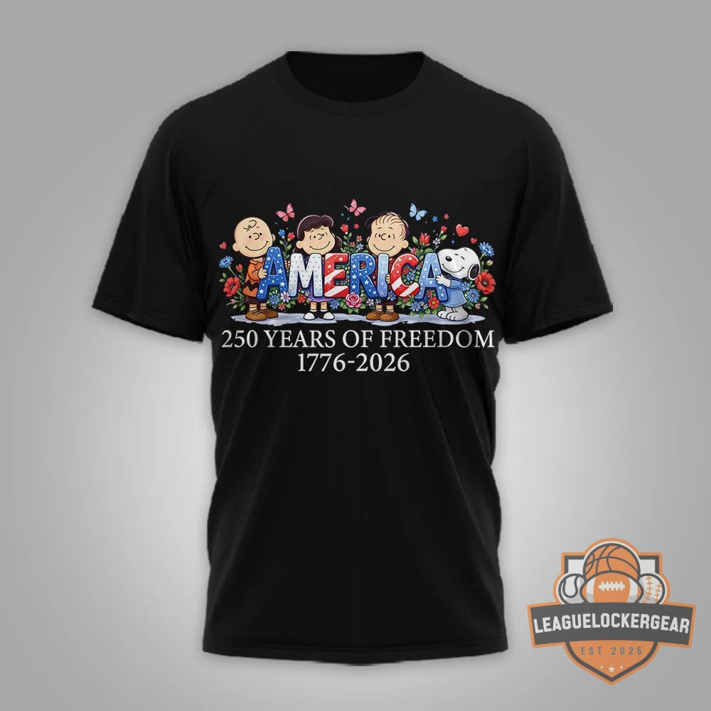 Peanuts Characters 250 Years of Freedom Semiquincentennial 1776-2026 T-Shirt - LeagueLockerGear