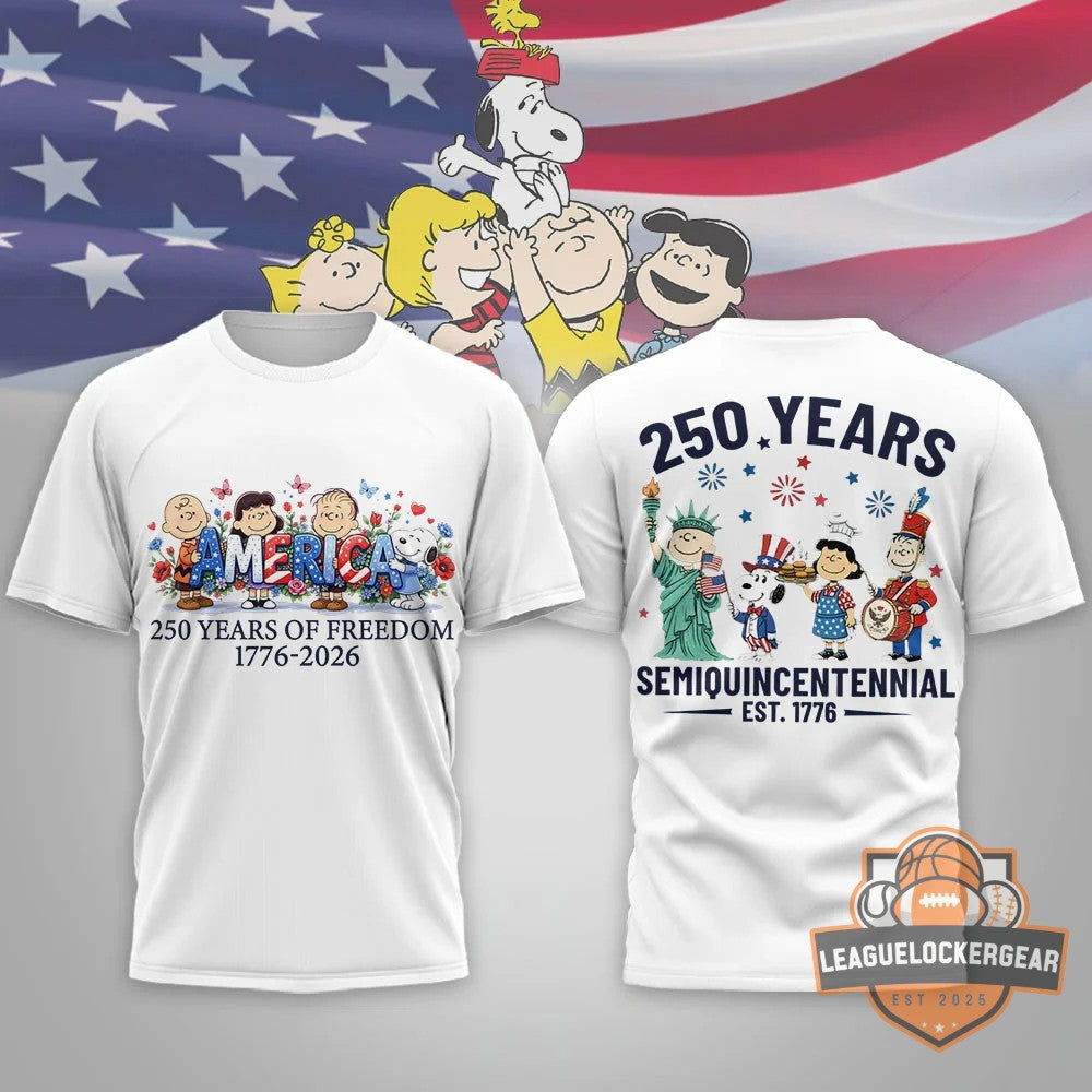 Peanuts Characters 250 Years of Freedom Semiquincentennial 1776-2026 T-Shirt - LeagueLockerGear