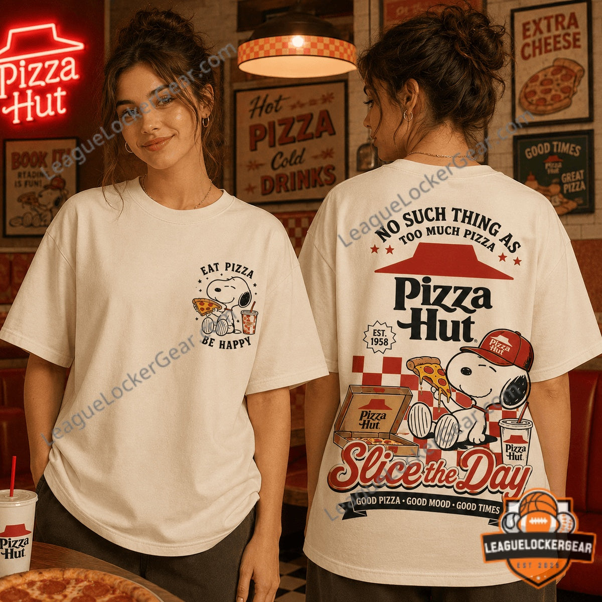 Pizza Hut Snoopy Slice the Day Est 1958 T-Shirt - LeagueLockerGear