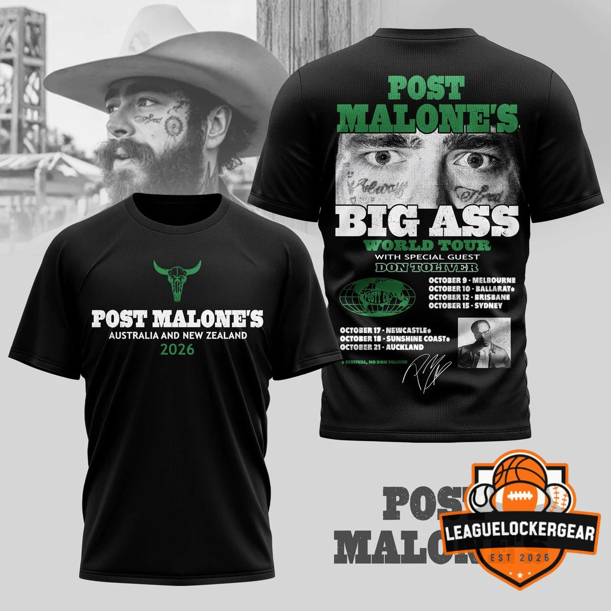 Post Malone Big Ass World Tour Australia and New Zealand 2026 T-Shirt - LeagueLockerGear