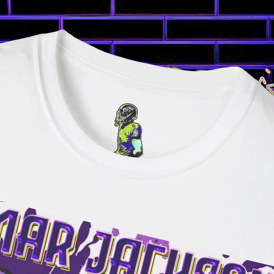 Lamar Jackson Baltimore Ravens T-Shirt – Unisex Softstyle Tee - LeagueLockerGear