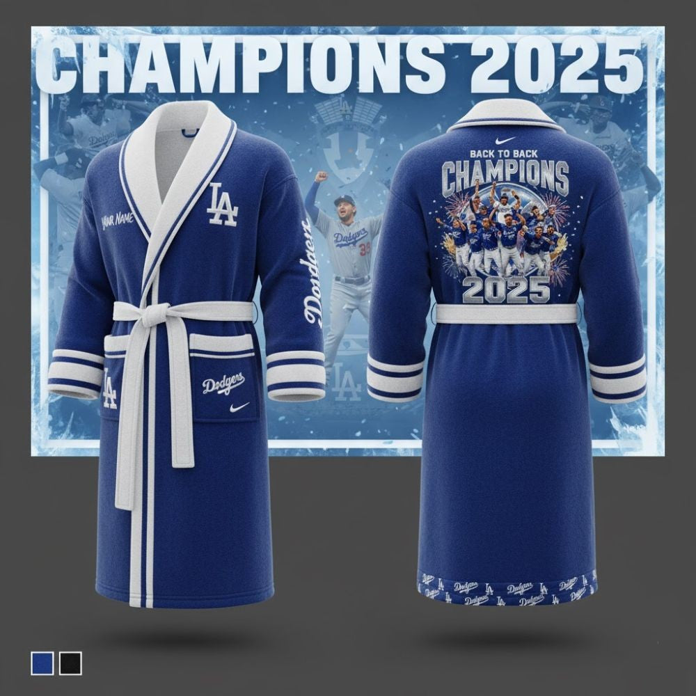 LA Dodgers 2025 Champions Bathrobe – Official World Series Celebration Gear - LeagueLockerGear