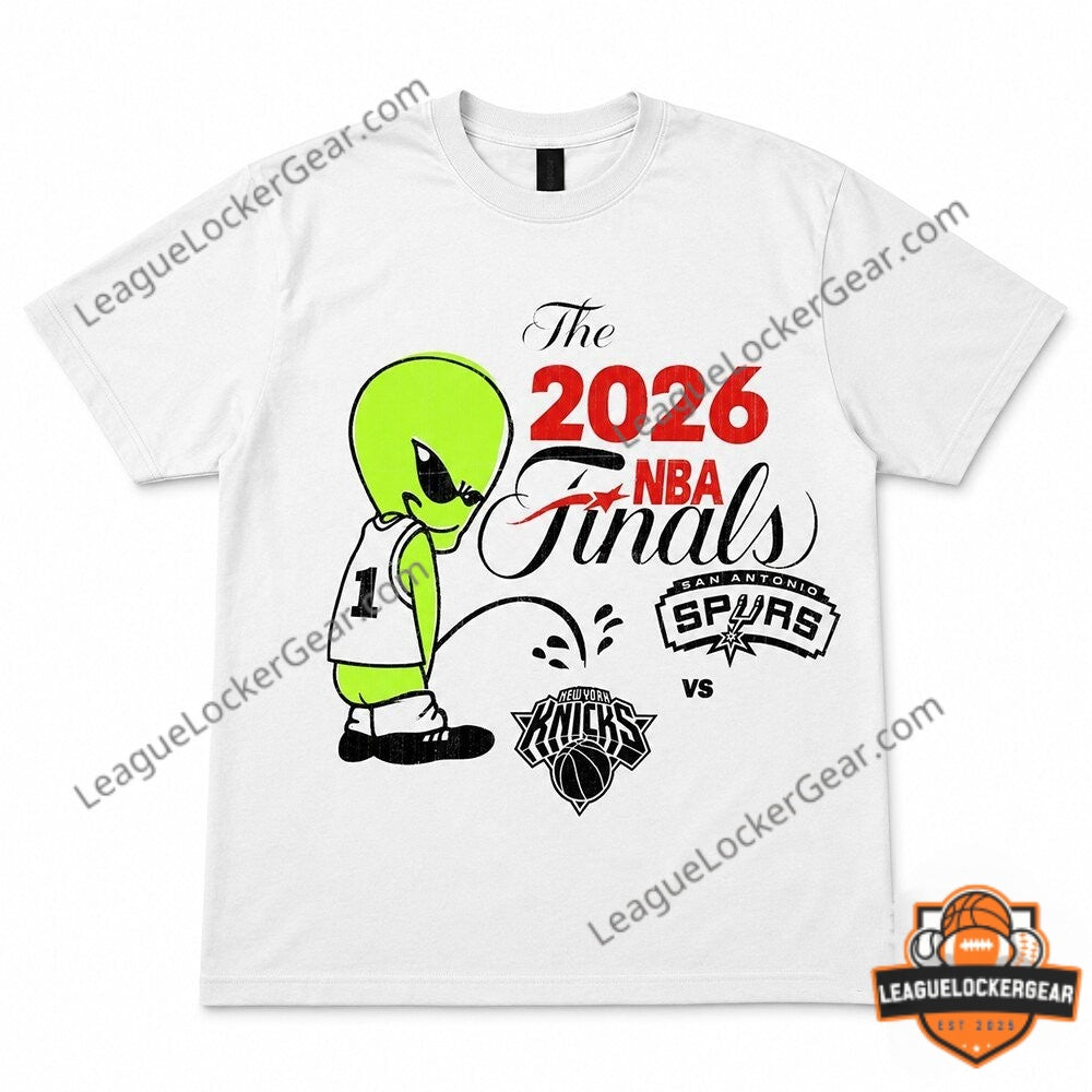 2026 NBA Finals Spurs Wemby Alien Pee On Knicks T-Shirt - LeagueLockerGear
