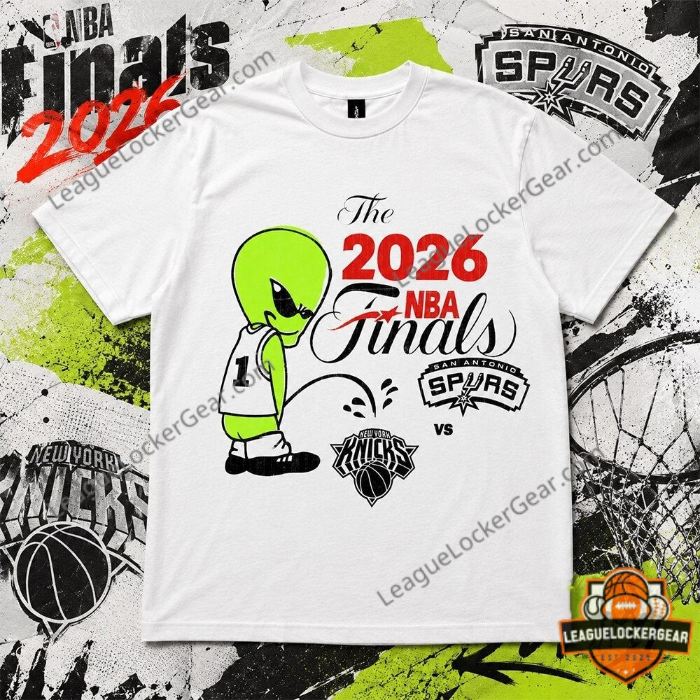 2026 NBA Finals Spurs Wemby Alien Pee On Knicks T-Shirt - LeagueLockerGear