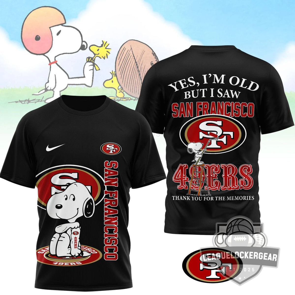 San Francisco 49ers Snoopy Thank You For The Memories T-Shirt - LeagueLockerGear