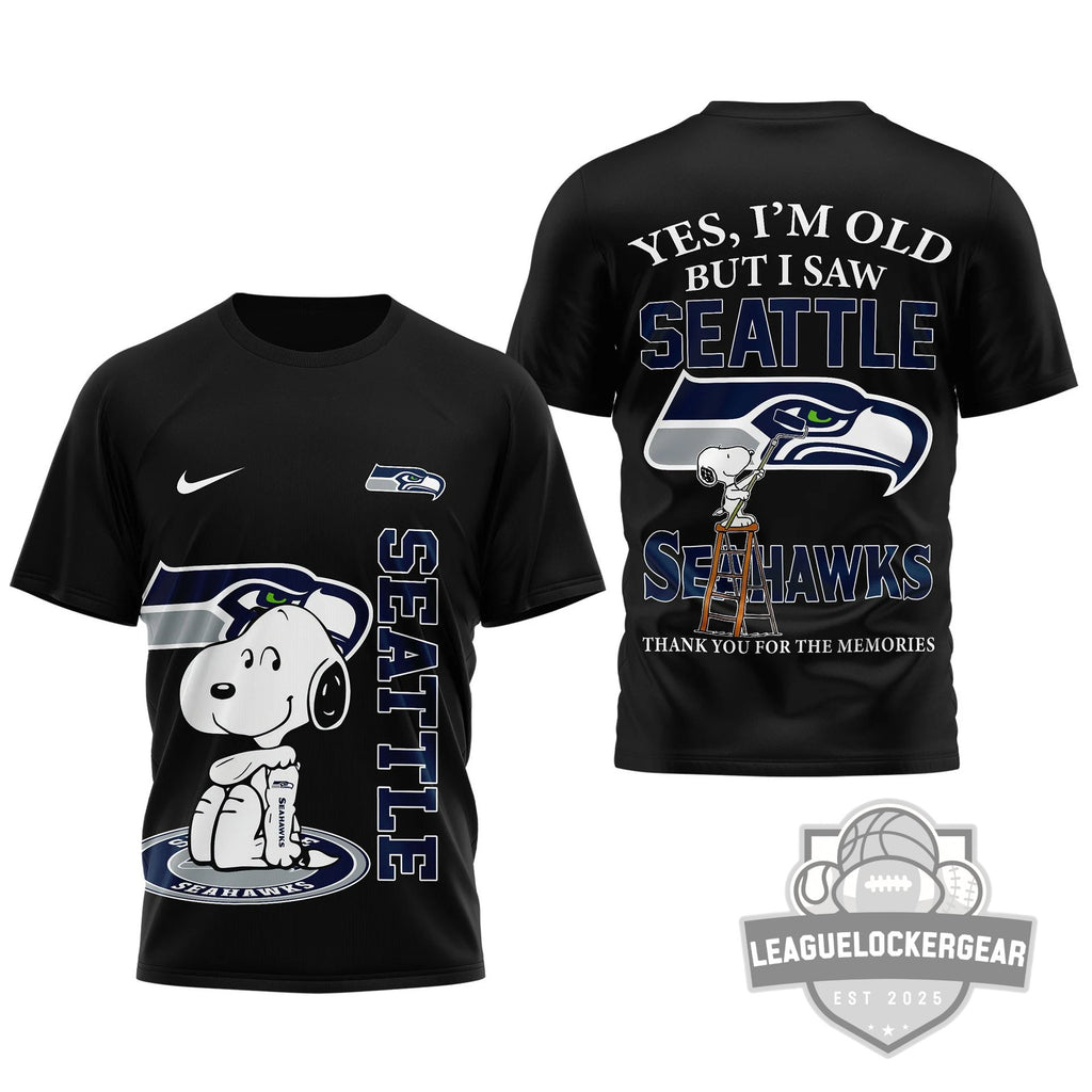Seattle Seahawks Snoopy Yes I'm Old But I Saw Seahawks Greatness T-Shirt - LeagueLockerGear