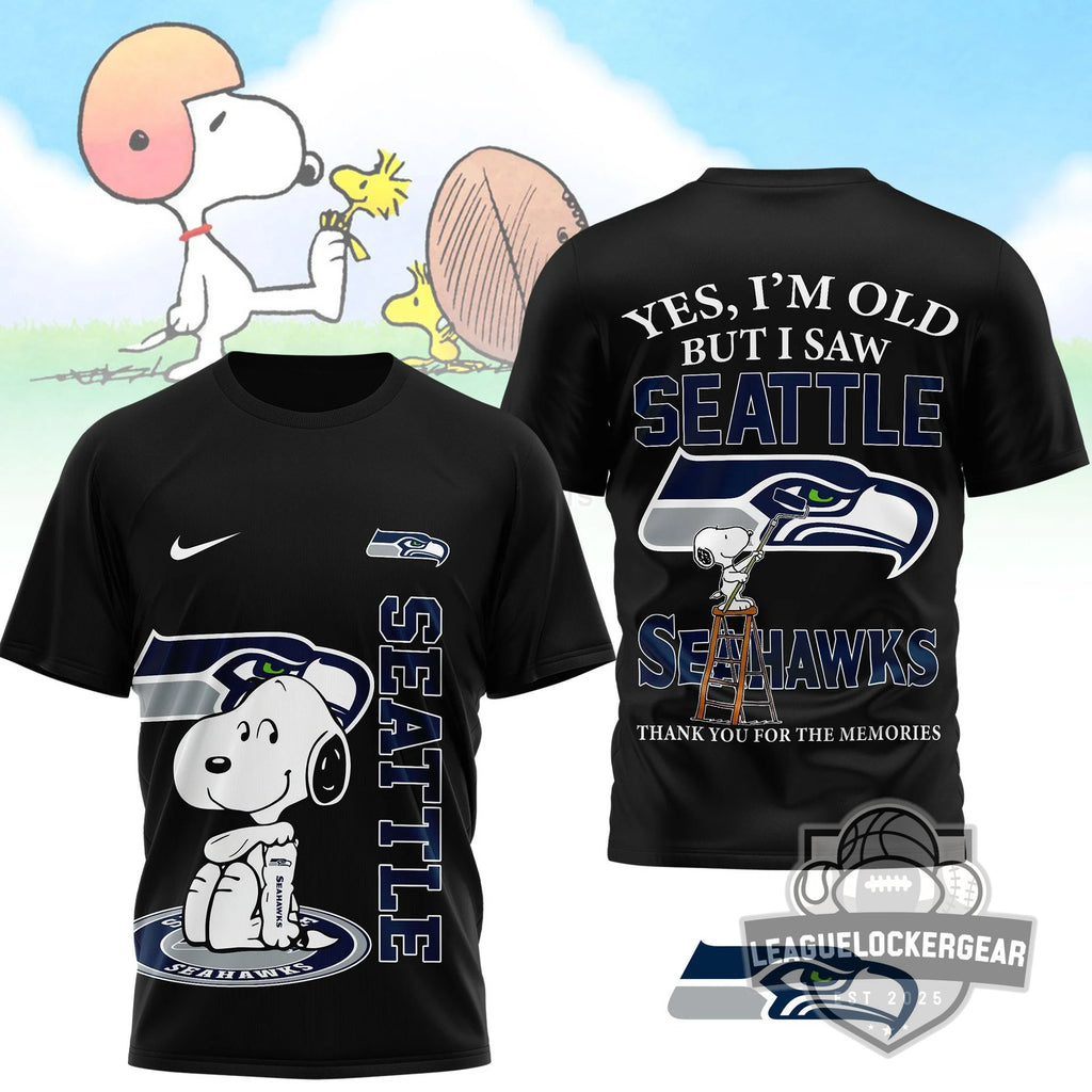 Seattle Seahawks Snoopy Yes I'm Old But I Saw Seahawks Greatness T-Shirt - LeagueLockerGear
