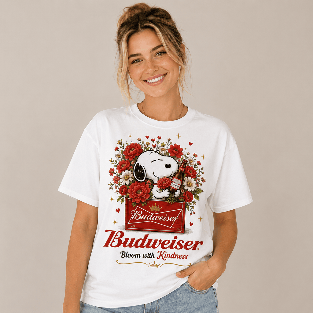 Snoopy Budweiser Red Floral Bloom T-Shirt | S-5XL Polyester
