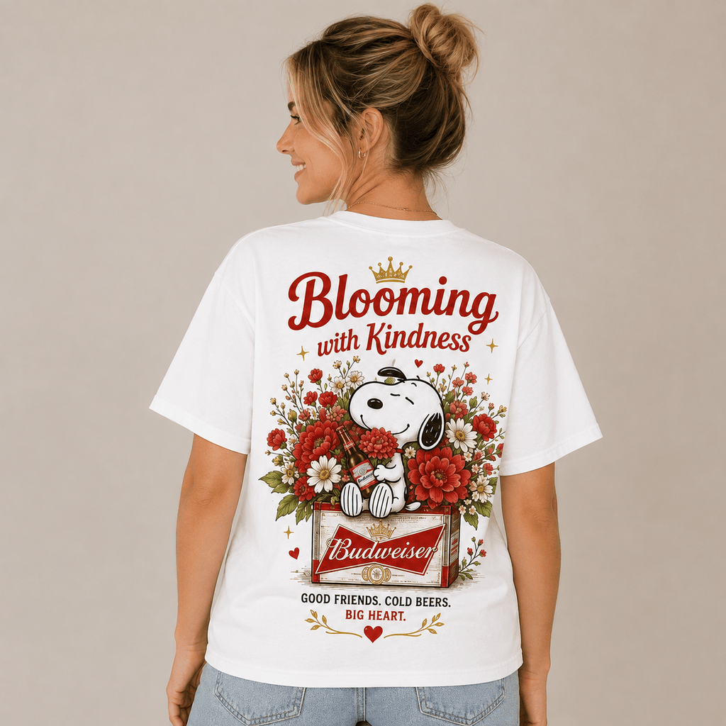 Snoopy Budweiser Red Floral Bloom T-Shirt | S-5XL Polyester