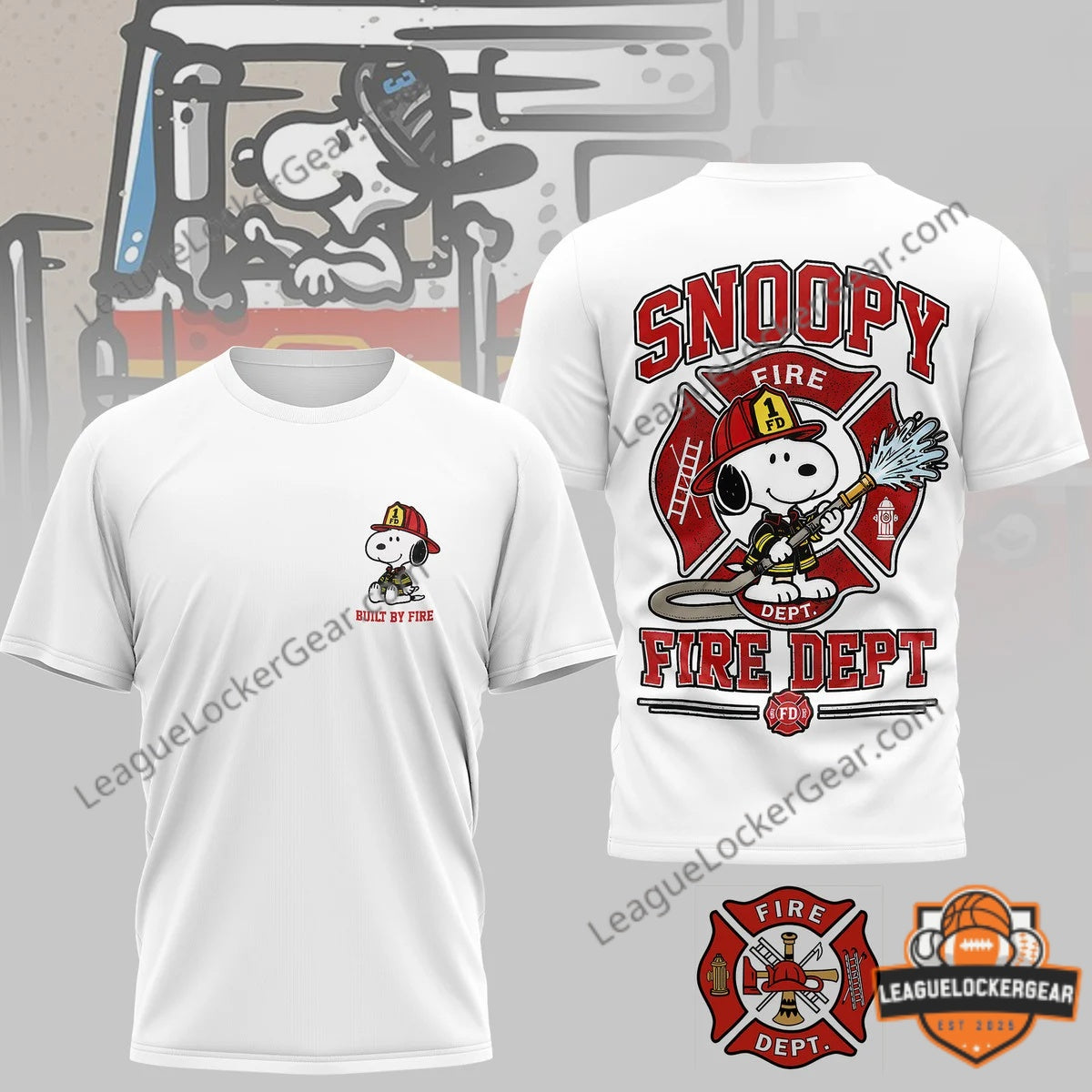 Snoopy Firefighter Fire Dept T-Shirt - LeagueLockerGear