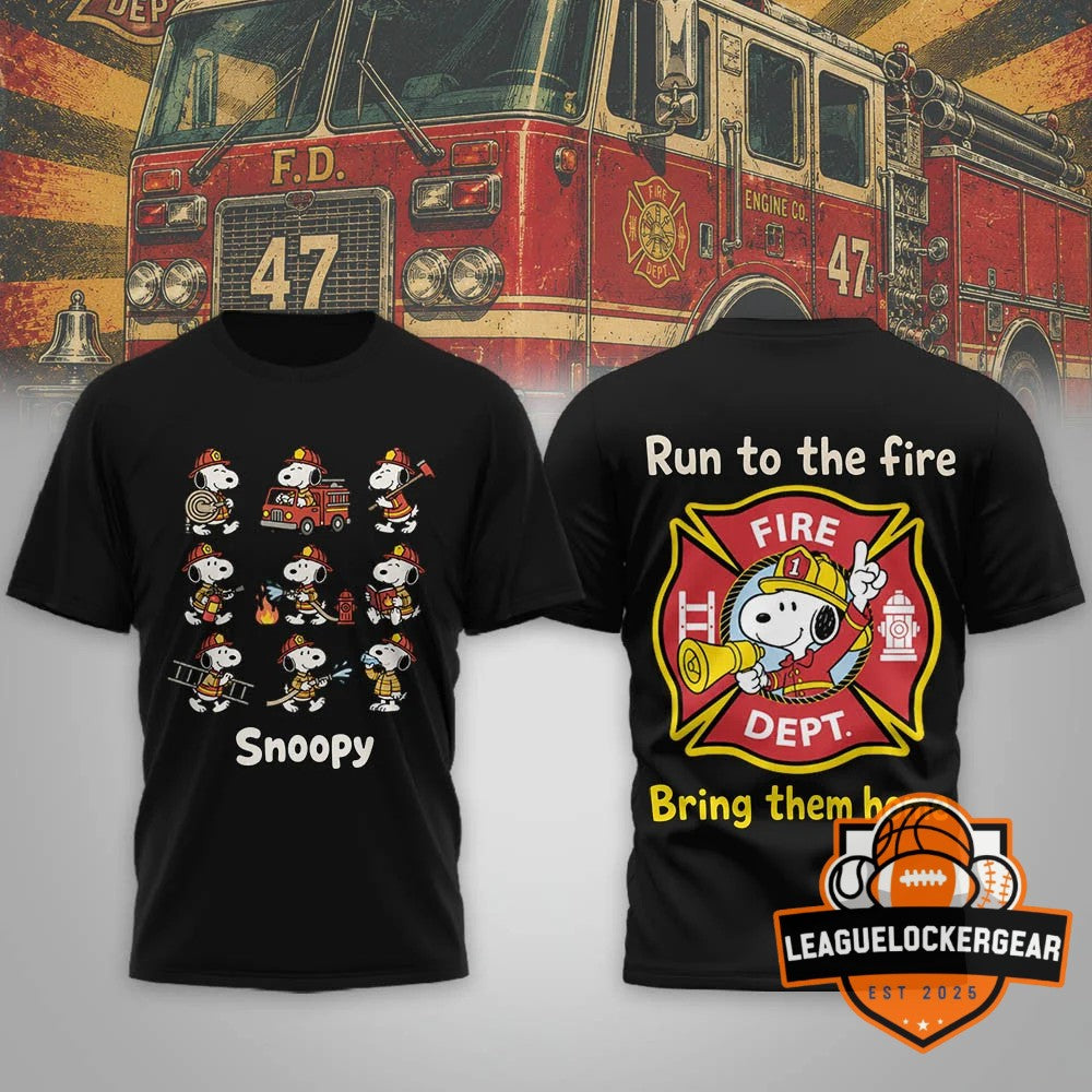 Snoopy Firefighter Run To The Fire T-Shirt - LeagueLockerGear