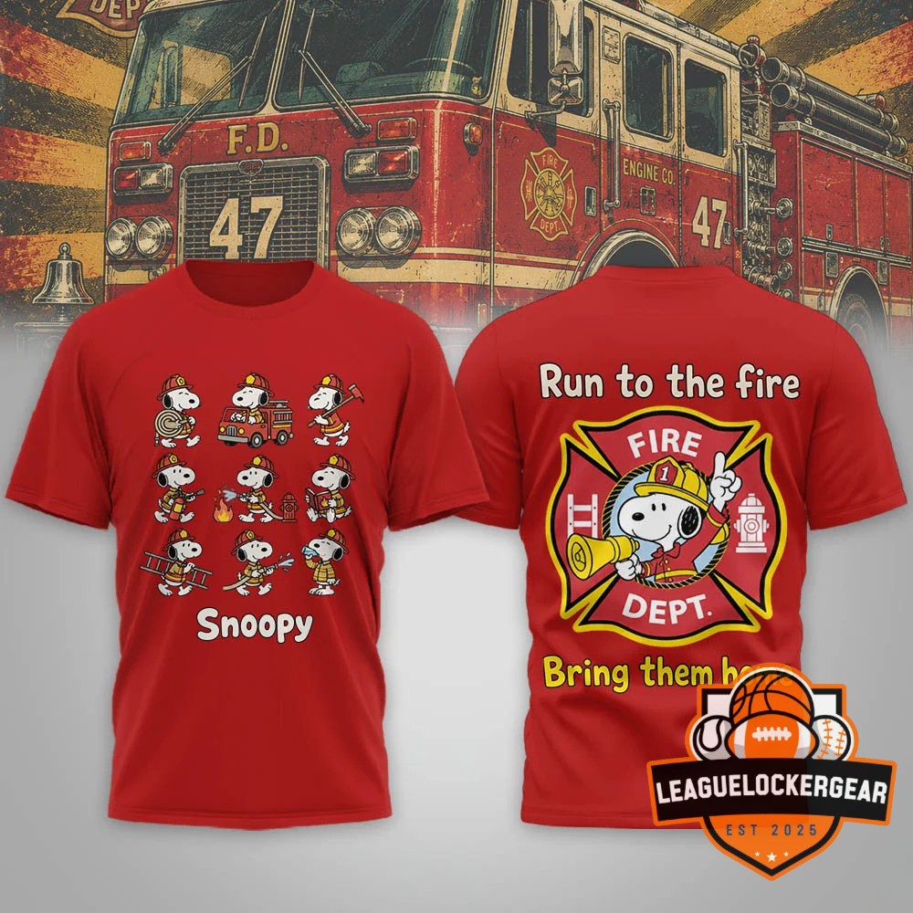 Snoopy Firefighter Run To The Fire T-Shirt - LeagueLockerGear