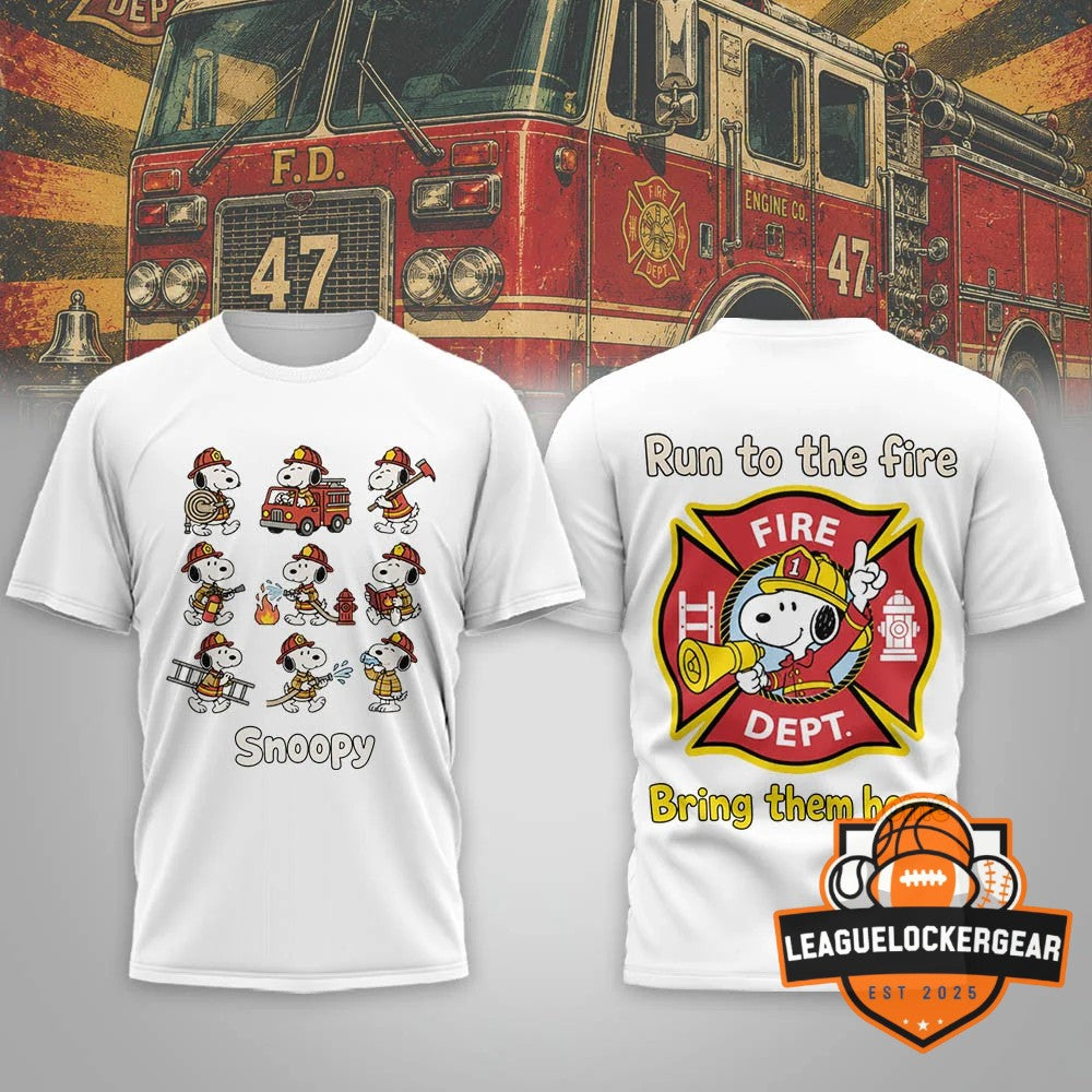 Snoopy Firefighter Run To The Fire T-Shirt - LeagueLockerGear