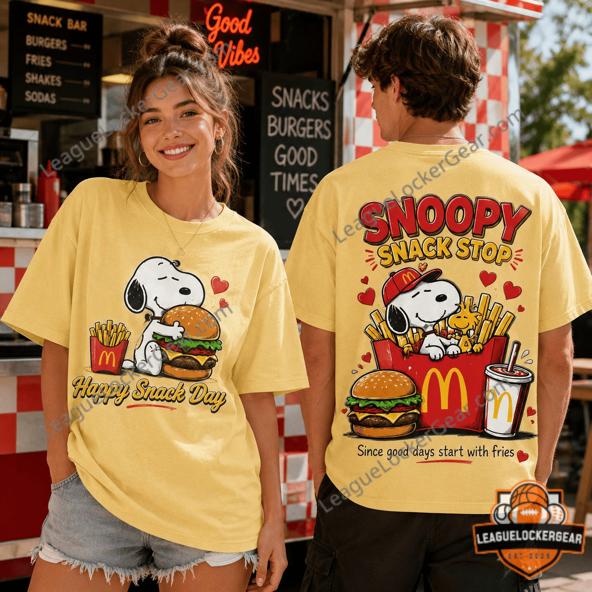 Snoopy McDonald's Happy Snack Day Snack Stop Fries T-Shirt - LeagueLockerGear