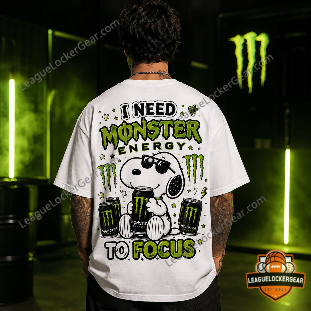 Snoopy Monster Energy Time and Focus T-Shirt - LeagueLockerGear