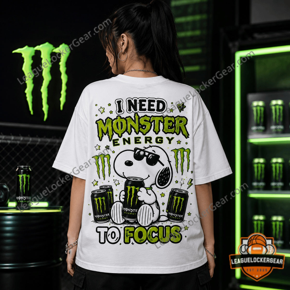 Snoopy Monster Energy Time and Focus T-Shirt - LeagueLockerGear