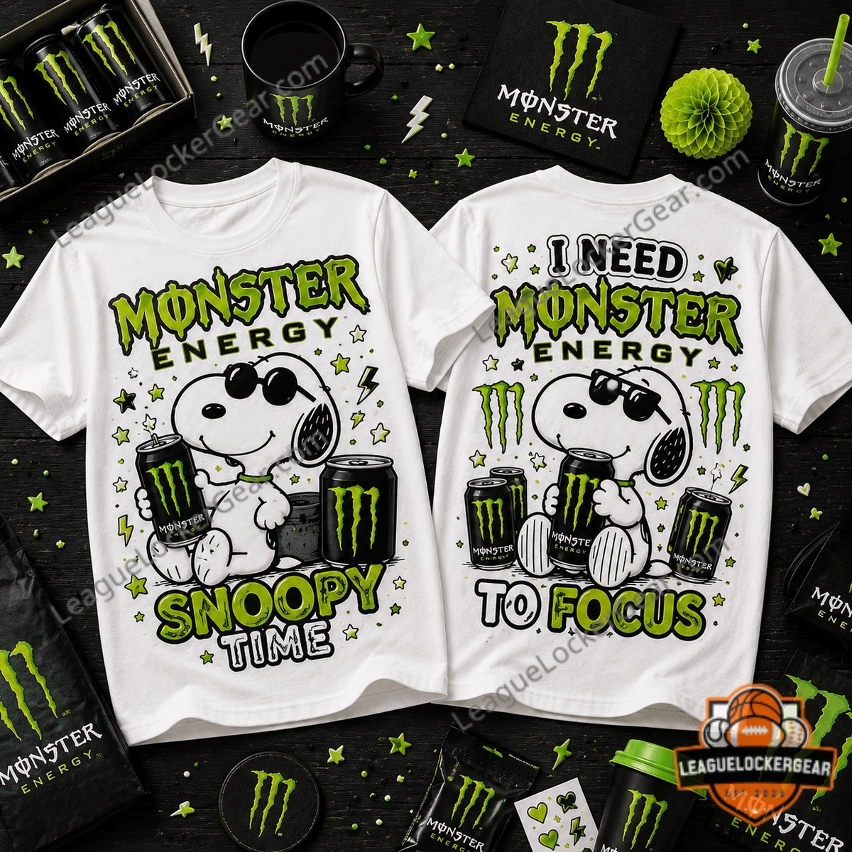 Snoopy Monster Energy Time and Focus T-Shirt - LeagueLockerGear