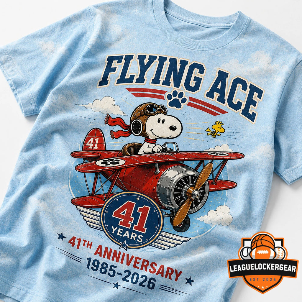 Snoopy Peanuts 41st Anniversary Flying Ace 1985-2026 T-Shirt - LeagueLockerGear