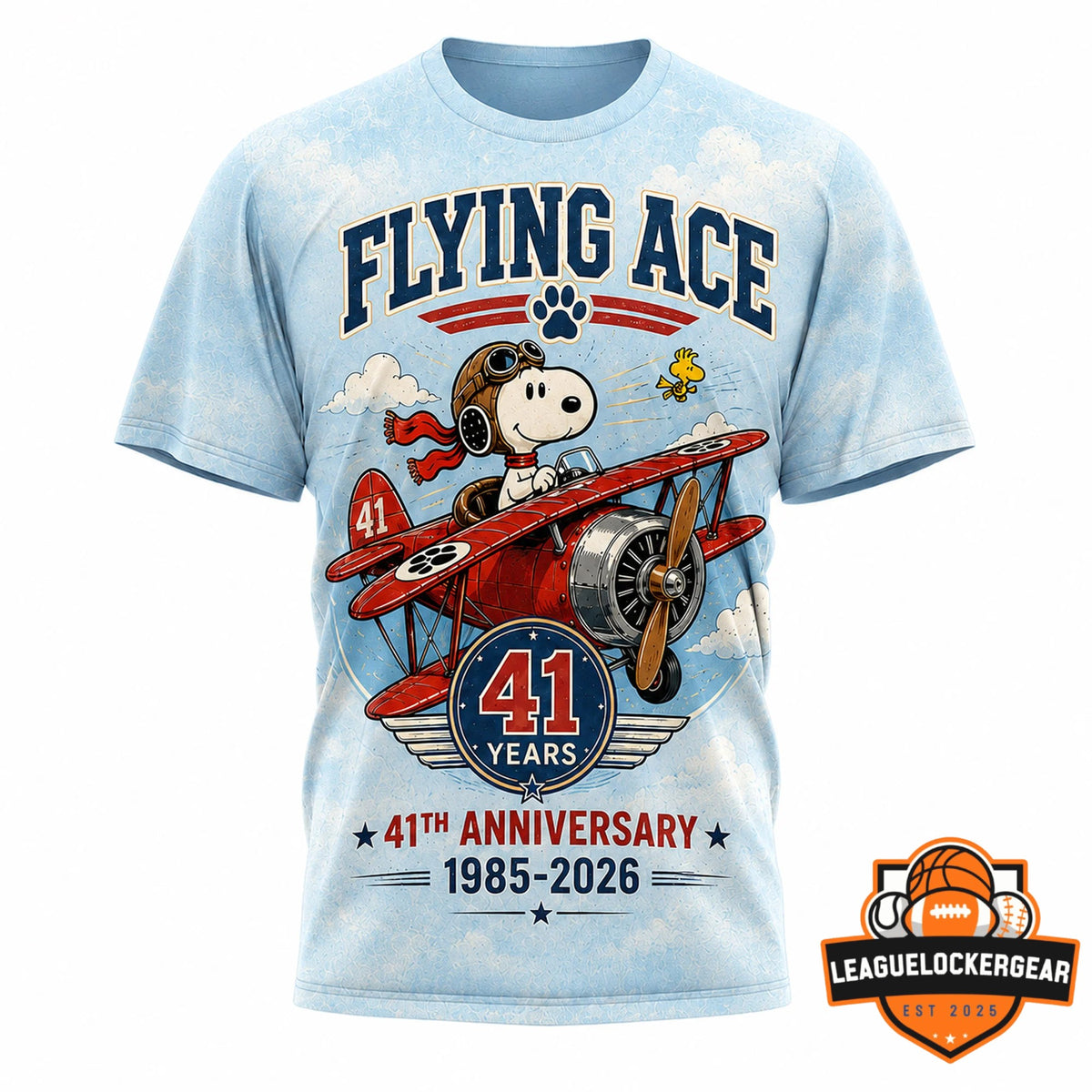 Snoopy Peanuts 41st Anniversary Flying Ace 1985-2026 T-Shirt - LeagueLockerGear