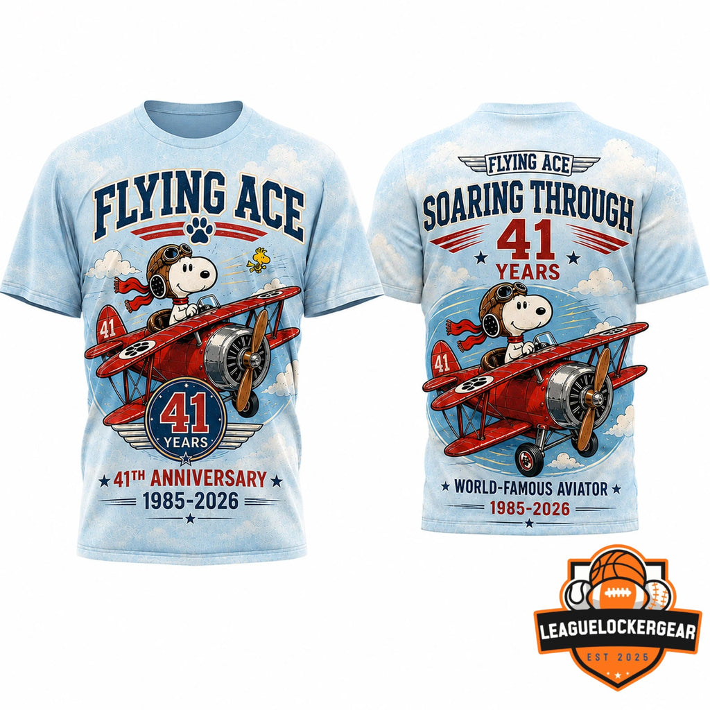 Snoopy Peanuts 41st Anniversary Flying Ace 1985-2026 T-Shirt - LeagueLockerGear