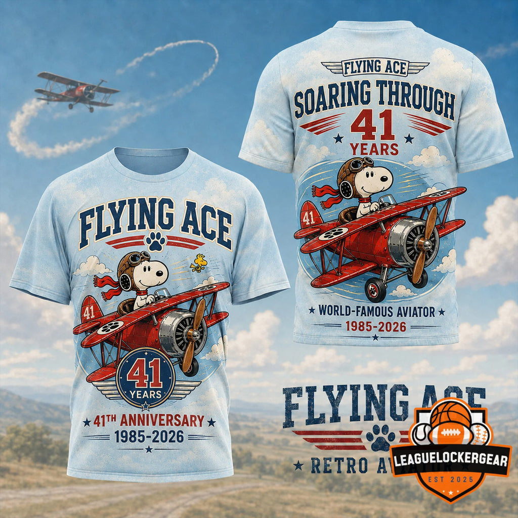 Snoopy Peanuts 41st Anniversary Flying Ace 1985-2026 T-Shirt - LeagueLockerGear