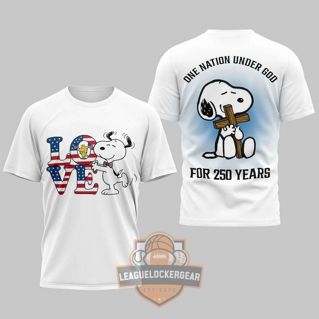Snoopy Peanuts One Nation Under God For 250 Years T-Shirt - LeagueLockerGear