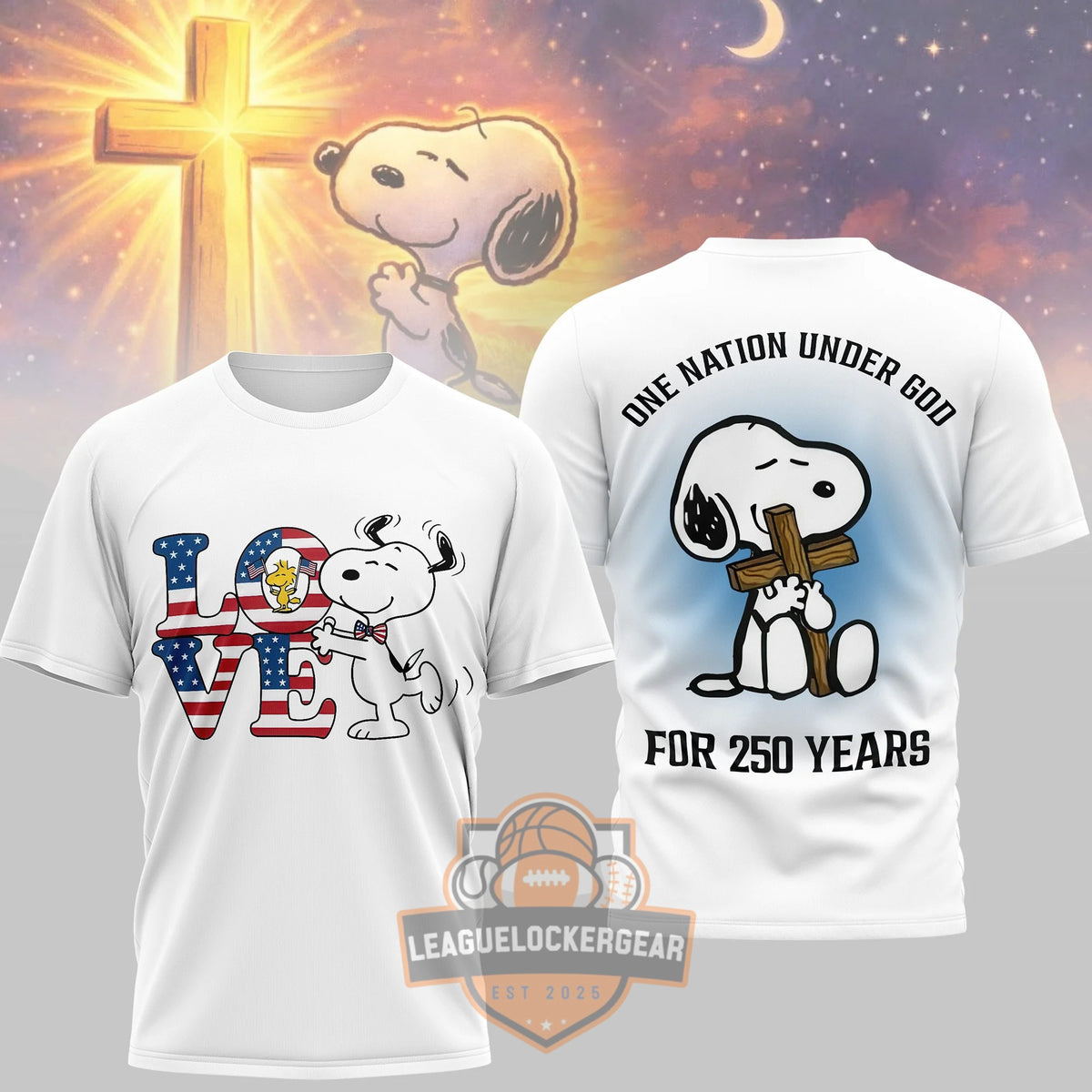 Snoopy Peanuts One Nation Under God For 250 Years T-Shirt - LeagueLockerGear