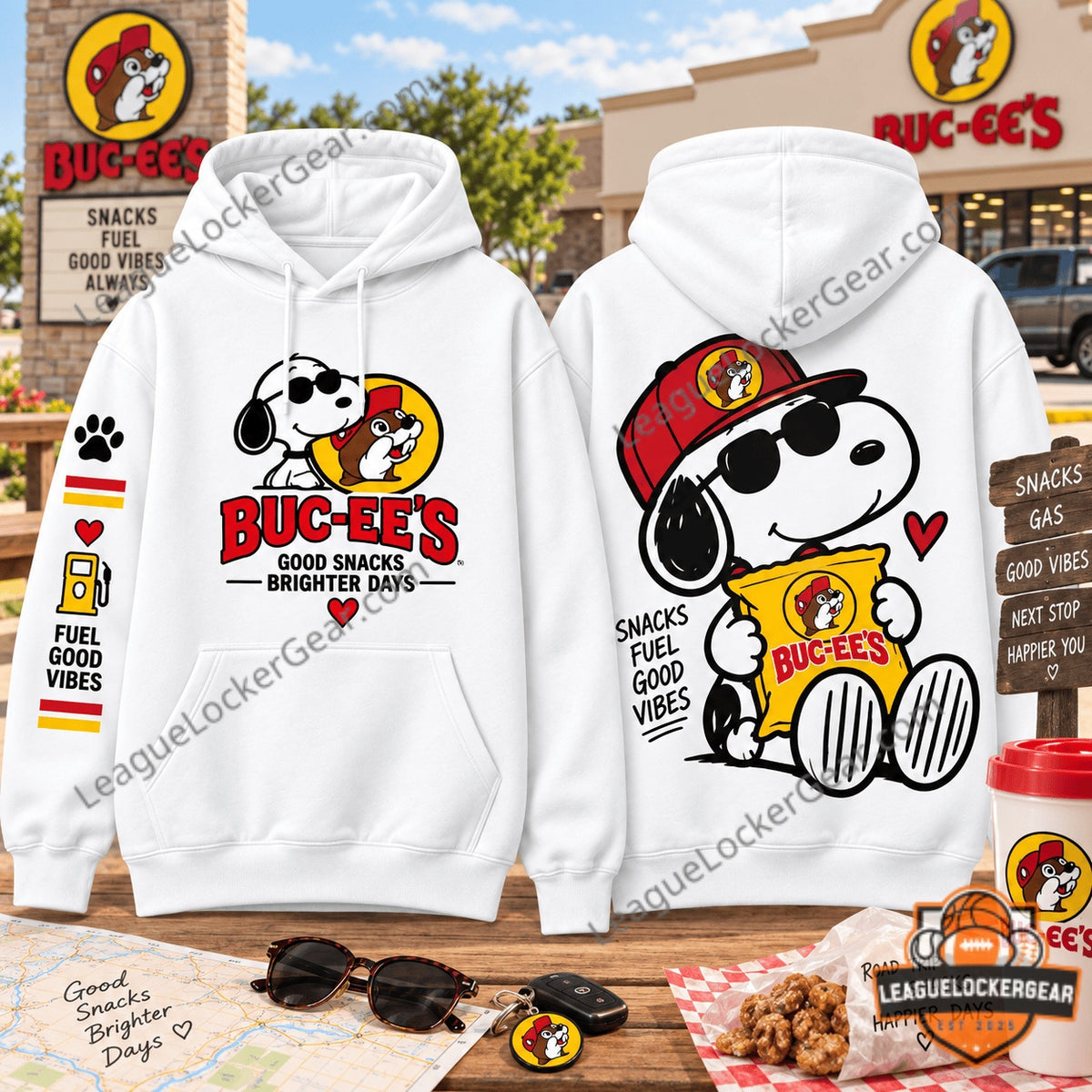 Snoopy x Buc-ee's Snacks Fuel Good Vibes Hoodie