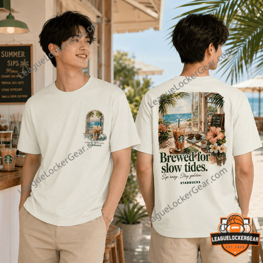 Starbucks Coffee Coastlines Brewed for Slow Tides T-Shirt - LeagueLockerGear