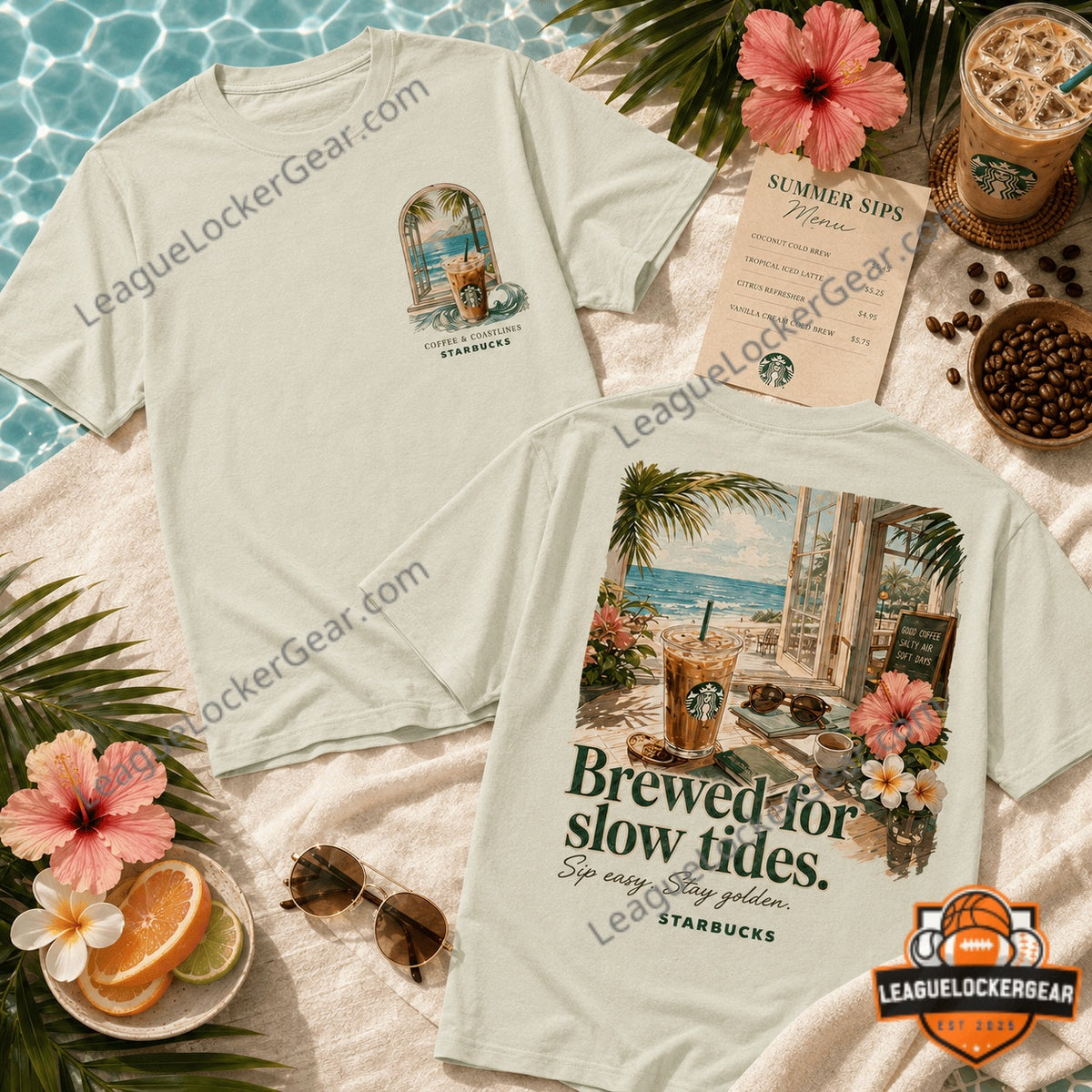 Starbucks Coffee Coastlines Brewed for Slow Tides T-Shirt - LeagueLockerGear